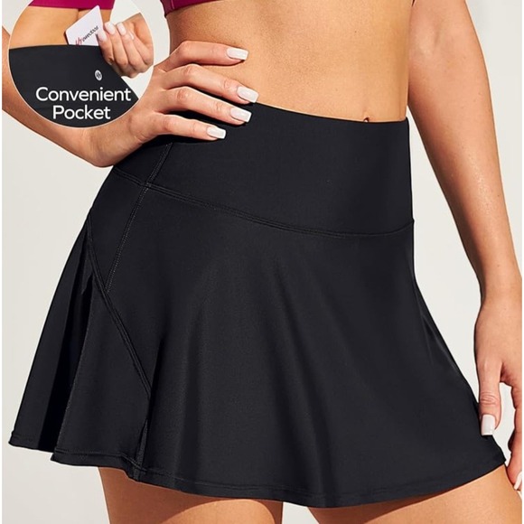 Ewedoos Womens Black Athletic Skort Tummy Control Tennis Golf Skirt with Pocket - Picture 4 of 12